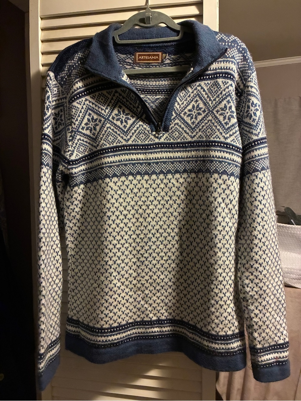Navy and Cream Knit Half-Zip Sweater